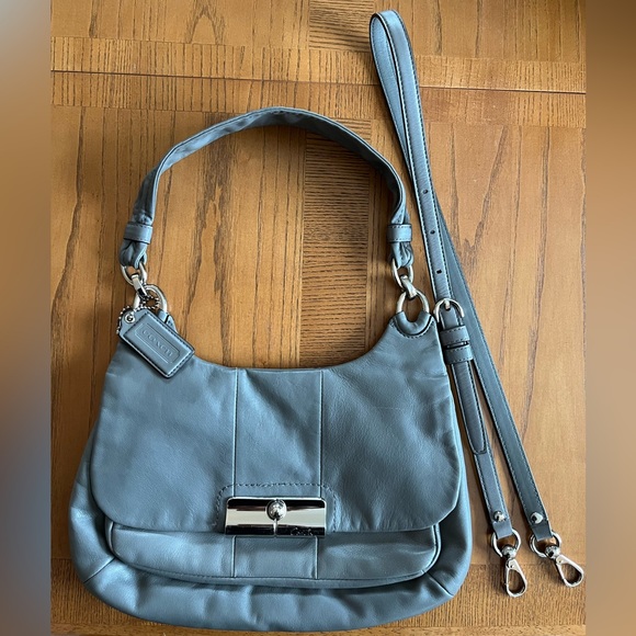 Coach Handbags - Coach Kristen leather tote hobo shoulder bag. Gray with teal satin lining.